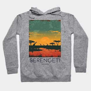 A Vintage Travel Illustration of Serengeti National Park - Tanzania Hoodie